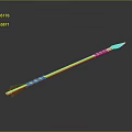 Ancient Decorative Spear With Red Shaft Golden Ornaments And Silver Spearhead