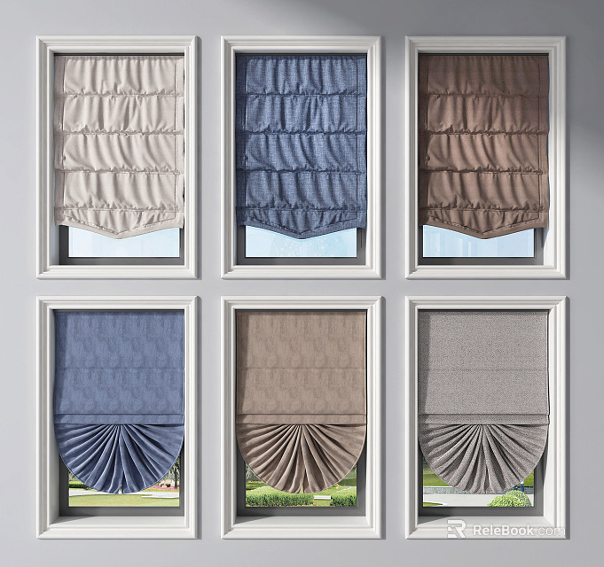 Various Styles Of Roman Blinds With Different Colors For Home Window Decor 3d model 