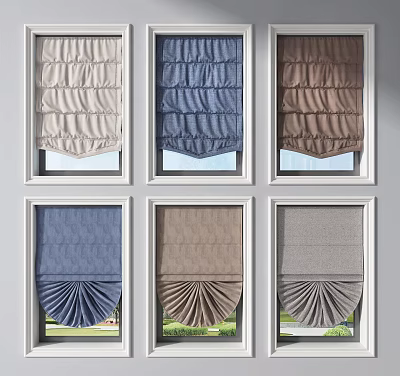 Various Styles Of Roman Blinds With Different Colors For Home Window Decor 3d model
