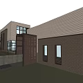 Modern Detached House Exterior With Brick Walls Large Windows And Green Lawn