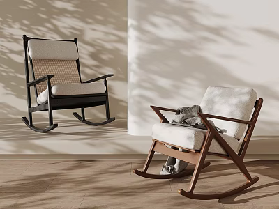 Modern Rocking Chairs Interior With Wooden Black Frames Light White Cushions 3d model