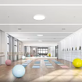 School Interior With Exercise Balls Yoga Mats And Ballet Bars 3d model