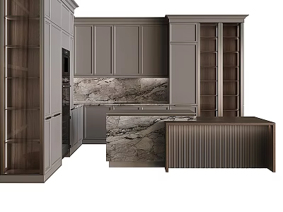 Modern Kitchen Interior Design Featuring Gray Cabinets Marble Countertop And Island 3d model