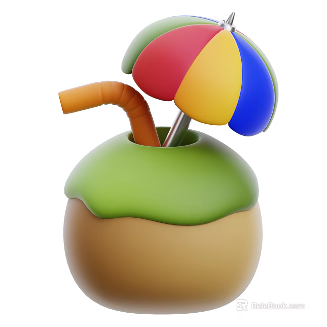 Refreshing Coconut Drink With Green Creamy Top Orange Straw And Colorful Umbrella 3d model 
