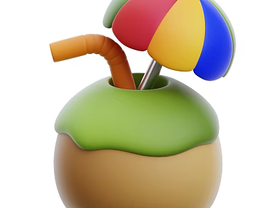 Refreshing Coconut Drink With Green Creamy Top Orange Straw And Colorful Umbrella 3d model