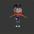 Game Movie Character Cartoonish with Red Blue Hair Black Cap Blue Overalls 33 White Shoes