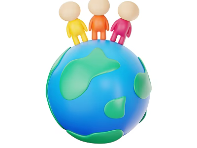 Cute Decorative Ornament Combination With Blue Globe And Three Colorful Small Figures 3d model