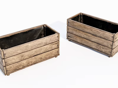 Two Rustic Wooden Storage Boxes With Rectangular Shape And Natural Texture 3d model