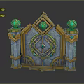 Ornate Archway Decoration with Golden Frame Diamond Gem Side Pillars and Spherical Green Gem Tops