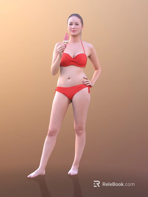Woman Wearing Red Bikini Standing Confidently With Hand On Hip 3d model 