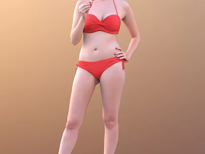 Woman Wearing Red Bikini Standing Confidently With Hand On Hip 3d model