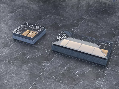 Modern Decorative Platforms With Marble Texture And Metallic Accents On Gray Floor 3d model