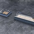 Modern Decorative Platforms With Marble Texture And Metallic Accents On Gray Floor 3d model