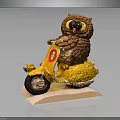 Cute Brown Owl Riding Yellow Scooter Decorative Figurine on Base