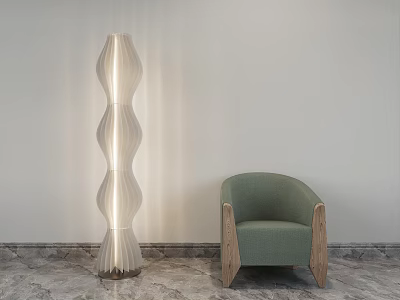 Modern Wavy Floor Lamp With Light Green Chair And White Wall Marble Floor 3d model