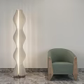 Modern Wavy Floor Lamp With Light Green Chair And White Wall Marble Floor