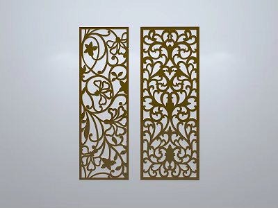 Golden Carved Windows With Intricate Decorative Floral Patterns And Ornate Designs 3d model