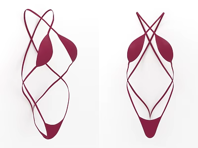 Elegant Deep Red Cross Strap Lingerie Design For Women Fashion Apparel 3d model
