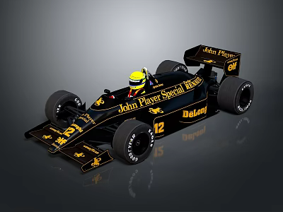John Player Special Marlboro Black And Gold Race Car With Driver Yellow Helmet Number 12 3d model