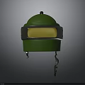Green Weapon With Yellow Panel And Metal Edges Featuring Dome Top And Hooks
