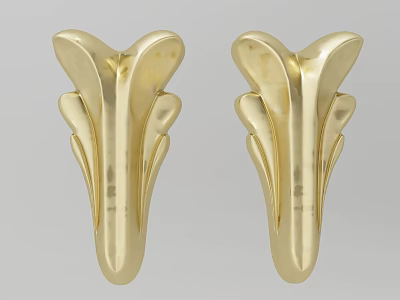 Golden Carved Pair of Symmetrical Decorative Furniture Ornament Pieces 3d model
