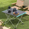 Foldable Outdoor Table with Striped Chairs Lantern Teapot and Grapes on Grass