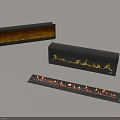Modern Linear Black Fireplace Featuring Realistic Flame Effect For Home Decor 3d model