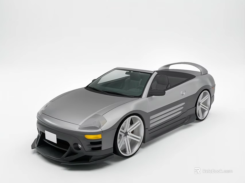 Silver Sporty Convertible Car With Large Wheels And Rear Spoiler Design 3d model 