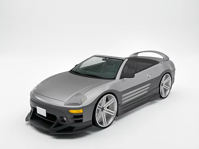 Silver Sporty Convertible Car With Large Wheels And Rear Spoiler Design 3d model