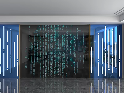 Modern Background Wall With Digital Code Pattern Blue Light And Vertical Strips 3d model