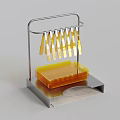 Stainless Steel Display Shelf with Hanging Yellow Utensils and Tray Storage Compartment