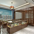 Traditional Chinese Medicine Shop Interior With Wooden Cabinets And Herbal Display Cases