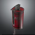 Rusty Red Canister Weapon With MAGE Text And Metallic Handle