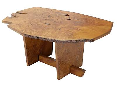Natural Solid Wood Dining Table With Irregular Shape And Live Edge Natural Grain Design 3d model