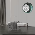 Minimalist Ottoman Bench With Gray Blanket Wooden Legs And Decorative Wall Art In Modern Room