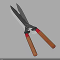 Household Scissors With Metal Blades Wooden Handles And Red Accents