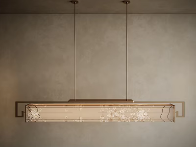 Modern Rectangular Pendant Light With Metal Frame And Gray Wall Background 3d model