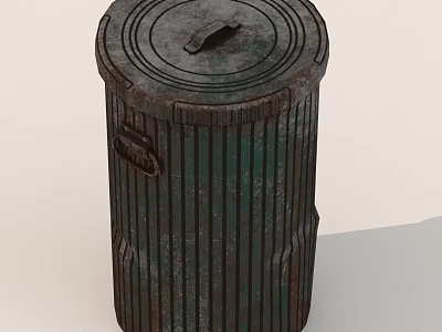 Vintage Metal Trash Can With Striped Design Lid Handle And Texture 3d model