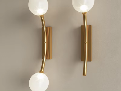 Modern Wall Lamps With Gold Brackets And Double White Globe Shades Mounted On Beige Wall 3d model