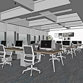 Modern Public Office Space With Ergonomic Chairs Desks Computers Large Windows City View Open Layout 3d model