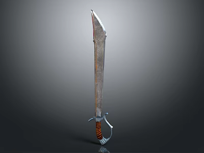 Detailed Medieval Sword Design With Metal Blade Orange Wrapped Handle And Silver Hilt Guard 3d model