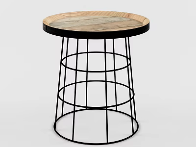 Modern Round Bar Stool Featuring Natural Wooden Top And Black Metal Frame Design 3d model