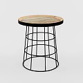 Modern Round Bar Stool Featuring Natural Wooden Top And Black Metal Frame Design
