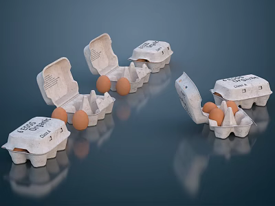 Creative Decorative Ornament Set Featuring Open Egg Cartons With Eggs Artistic 3d model