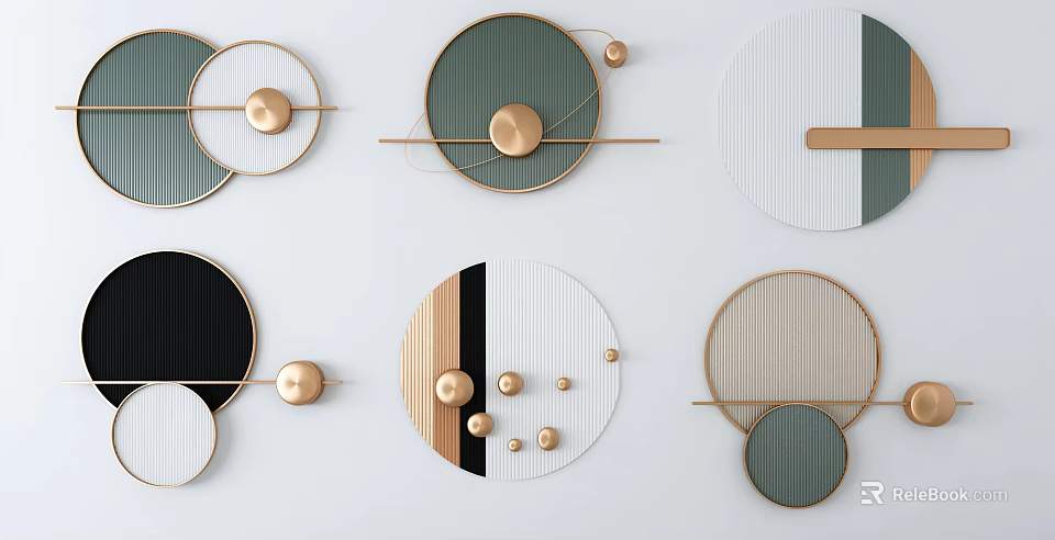 Modern Circular Wall Decor With Green White Black And Gold Geometric Elements 3d model