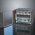 Open Electronic Computer Server Cabinet With Internal Wires And Hardware Components