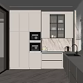 Modern Kitchen Interior With Gray Cabinets Marble Countertops Built-in Appliances And Glass-front Cabinet