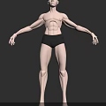 Man 3D Model With Muscular Body Wearing Black Shorts And Outstretched Arms