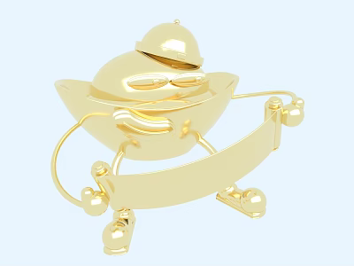 Cute Golden Cartoon Ingot Character With Smiling Face Wearing Hat Holding Banner 3d model