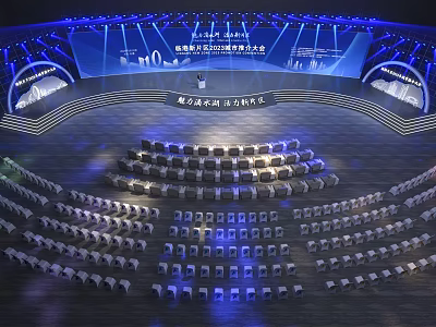 Modern Large Conference Venue With Stage Arranged Seats And Blue Lighting 3d model